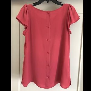 LOFT Rose Pink, tulip sleeve flowy Button Back Top